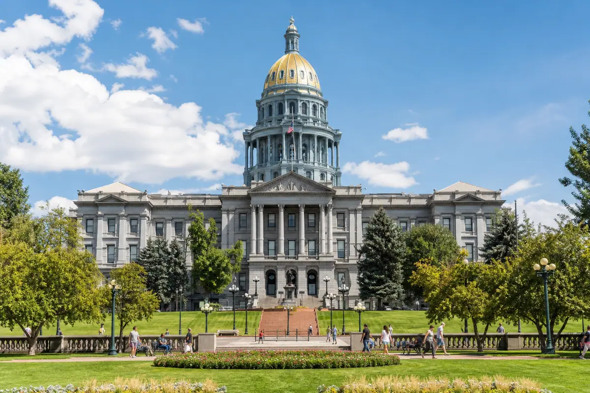 Photoreal Colorado State Capitol and Civic Center scene representing Denver