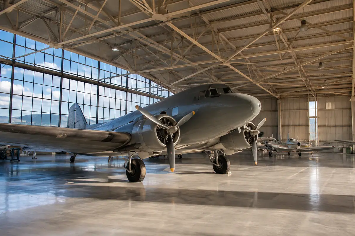 Photoreal aircraft hangar at Wings Over the Rockies Air and Space Museum in Denver