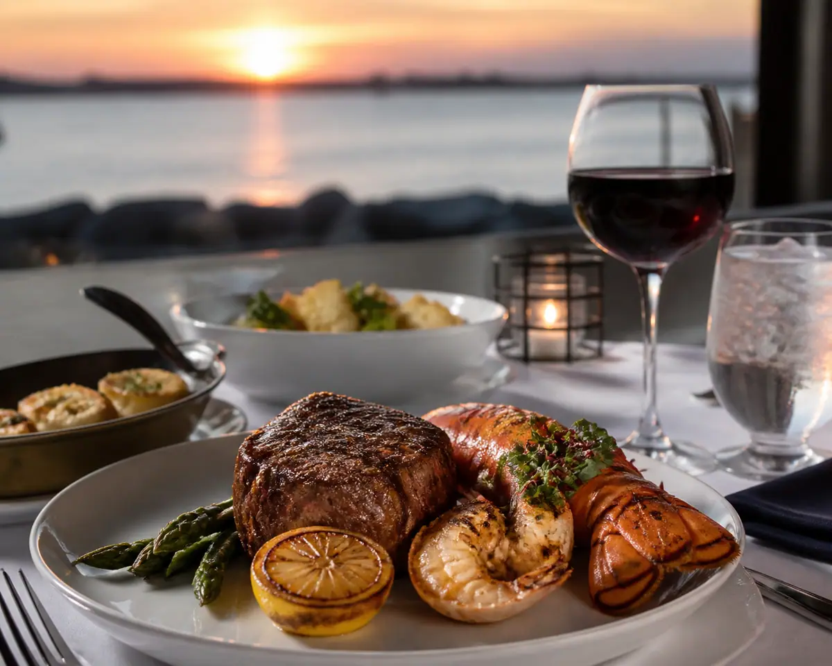 Photoreal travel-editorial view of Seagar’s Prime Steaks and Seafood in Destin, Florida