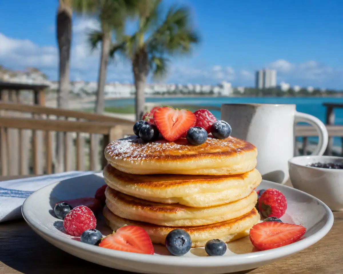 Photoreal travel-editorial view of The Pancakery in Destin, Florida