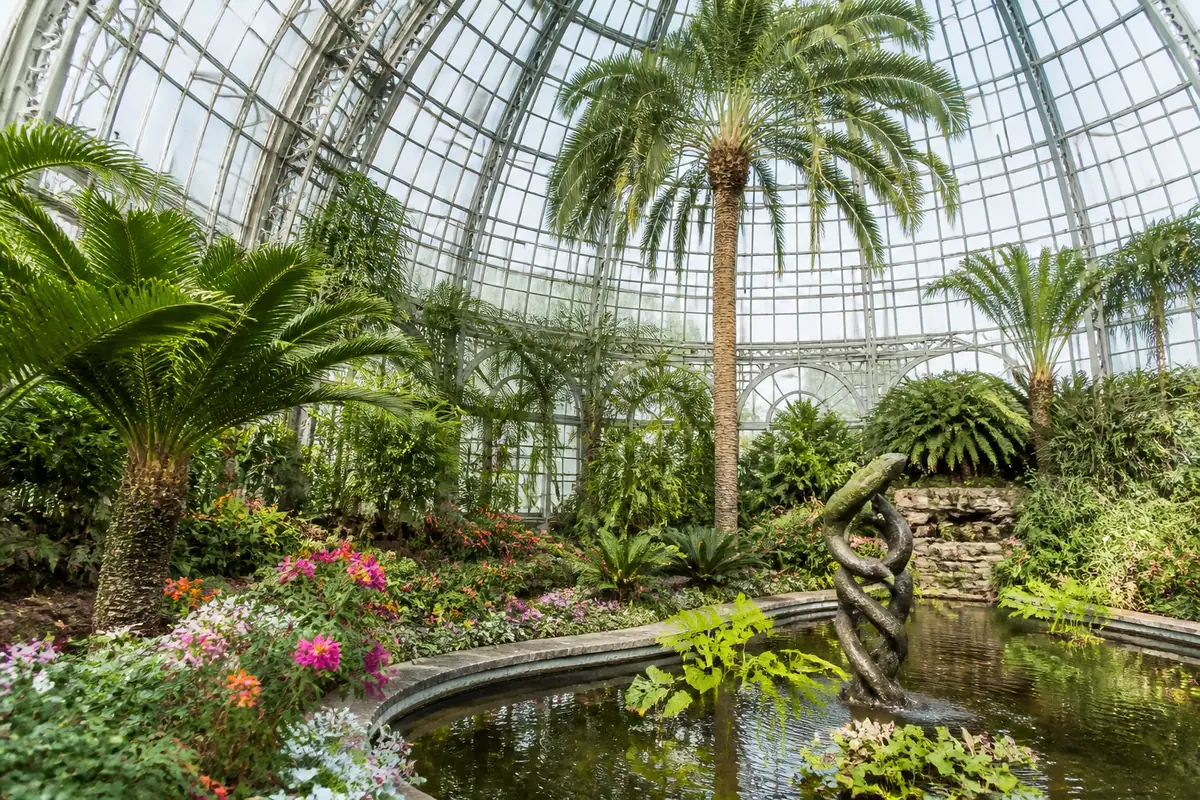 Photorealistic view of Belle Isle Aquarium and Anna Scripps Whitcomb Conservatory in Detroit