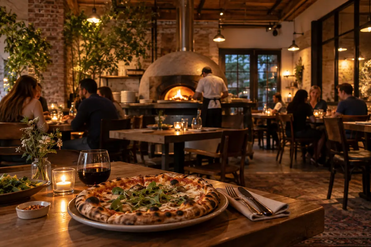 Photorealistic travel-editorial view of Pizzeria Toro in Durham, North Carolina