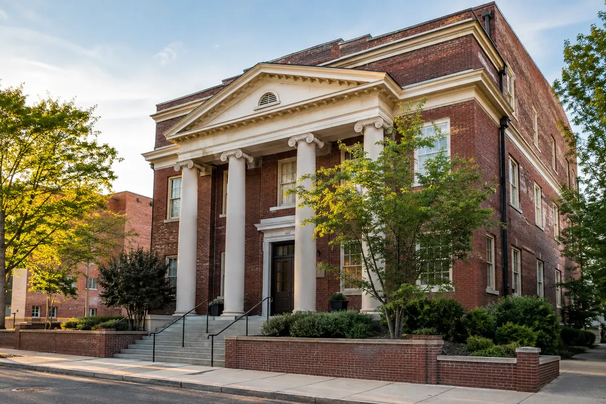 Photorealistic travel-editorial view of Hayti Heritage Center in Durham, North Carolina