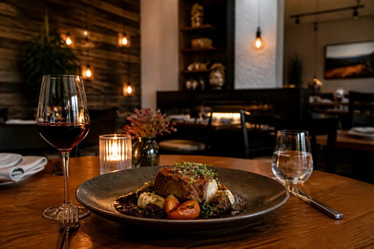 Photoreal dining scene representing Atria in Flagstaff, Arizona