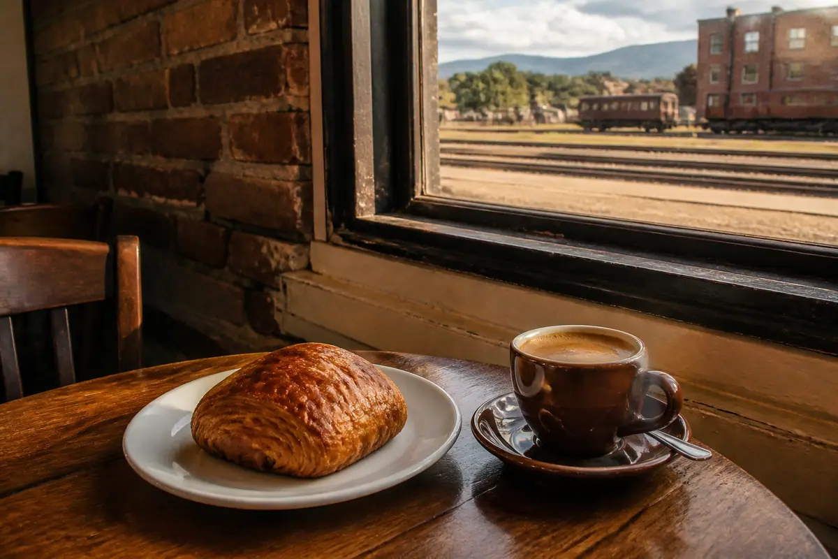 Photoreal dining scene representing Late for the Train in Flagstaff, Arizona