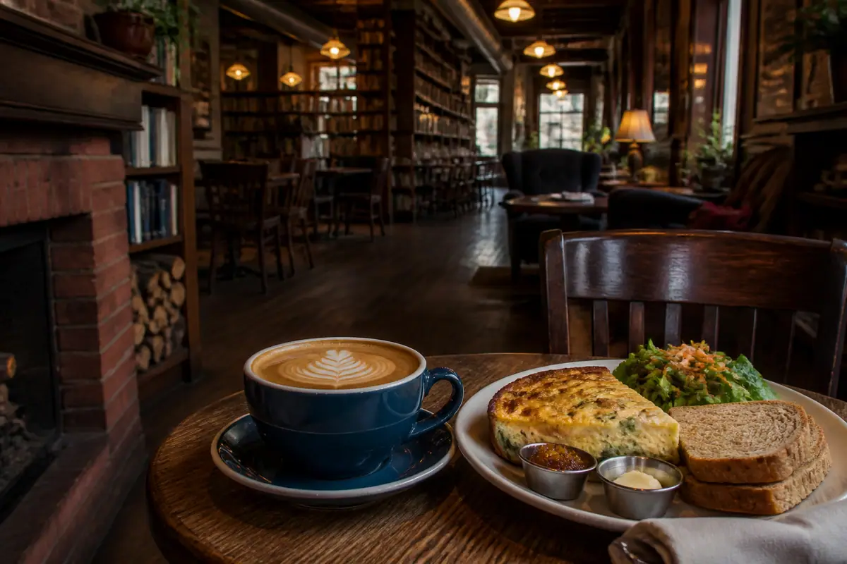 Photoreal dining scene representing Macy's European Coffeehouse in Flagstaff, Arizona