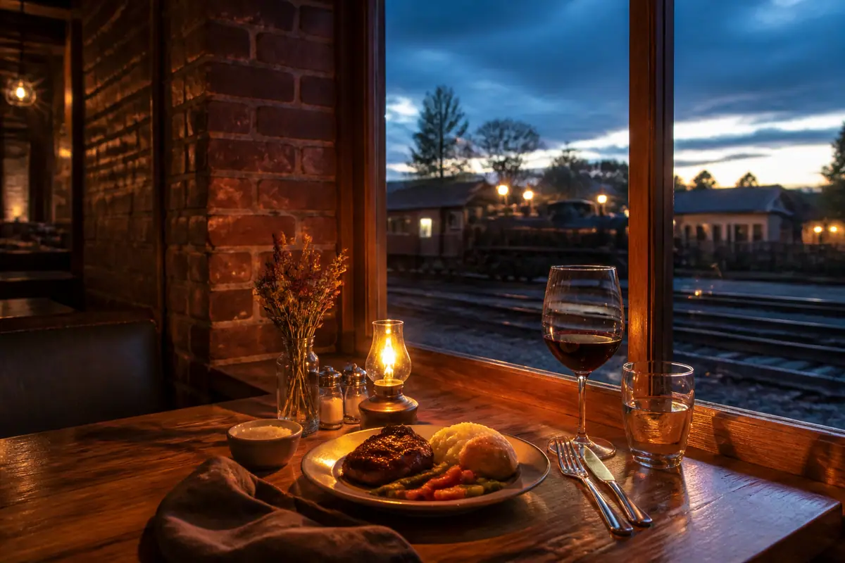 Photoreal dining scene representing The Station Cafe in Flagstaff, Arizona