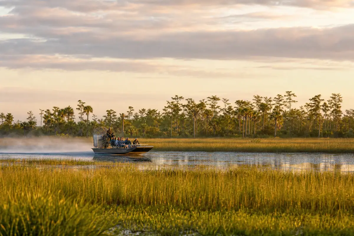 Photoreal view of Everglades Holiday Park airboat tour in Fort Lauderdale