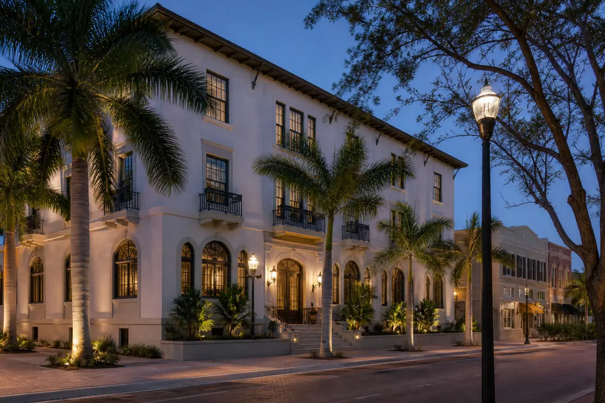 Photoreal travel-editorial view of The Banyan Hotel Fort Myers, Tapestry Collection by Hilton in Fort Myers, Florida