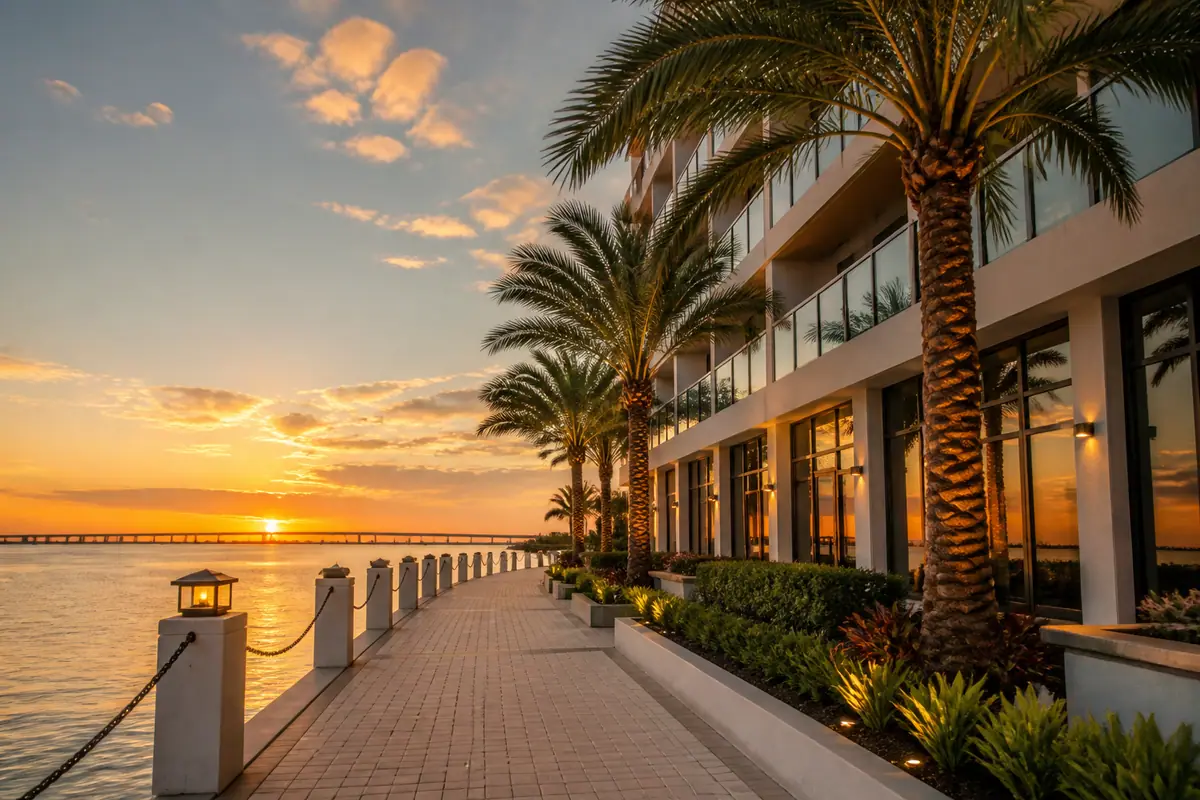 Photoreal travel-editorial view of Luminary Hotel & Co., Autograph Collection in Fort Myers, Florida