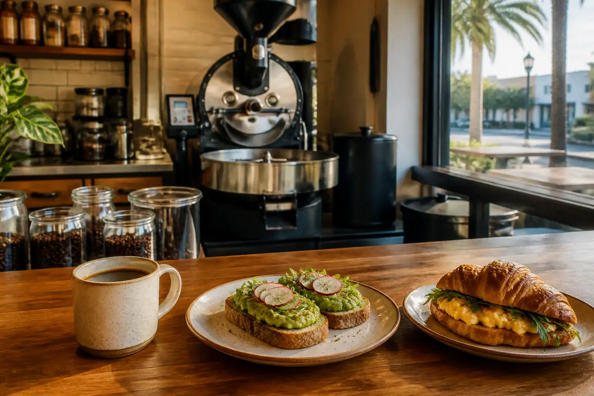 Photoreal travel-editorial view of Bennett’s Fresh Roast in Fort Myers, Florida