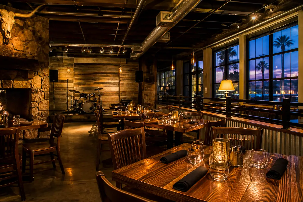Photoreal travel-editorial view of Roadhouse Cafe in Fort Myers, Florida