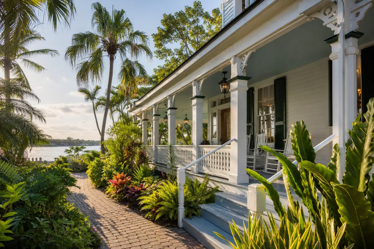 Photoreal travel-editorial view of Burroughs Home & Gardens in Fort Myers, Florida