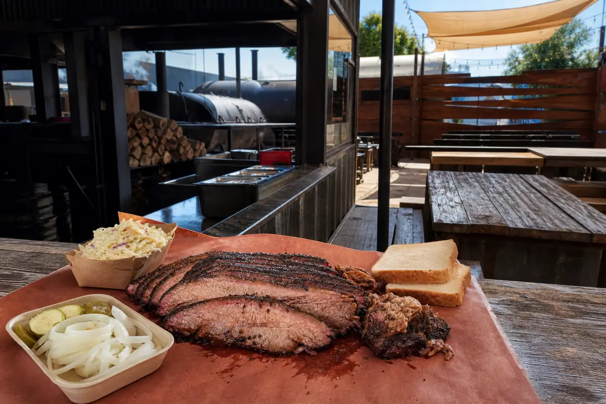 Photoreal editorial view of Panther City BBQ in Fort Worth, Texas