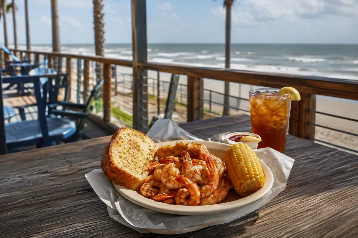 Photoreal travel-editorial view of Leon’s BBQ in Galveston, Texas