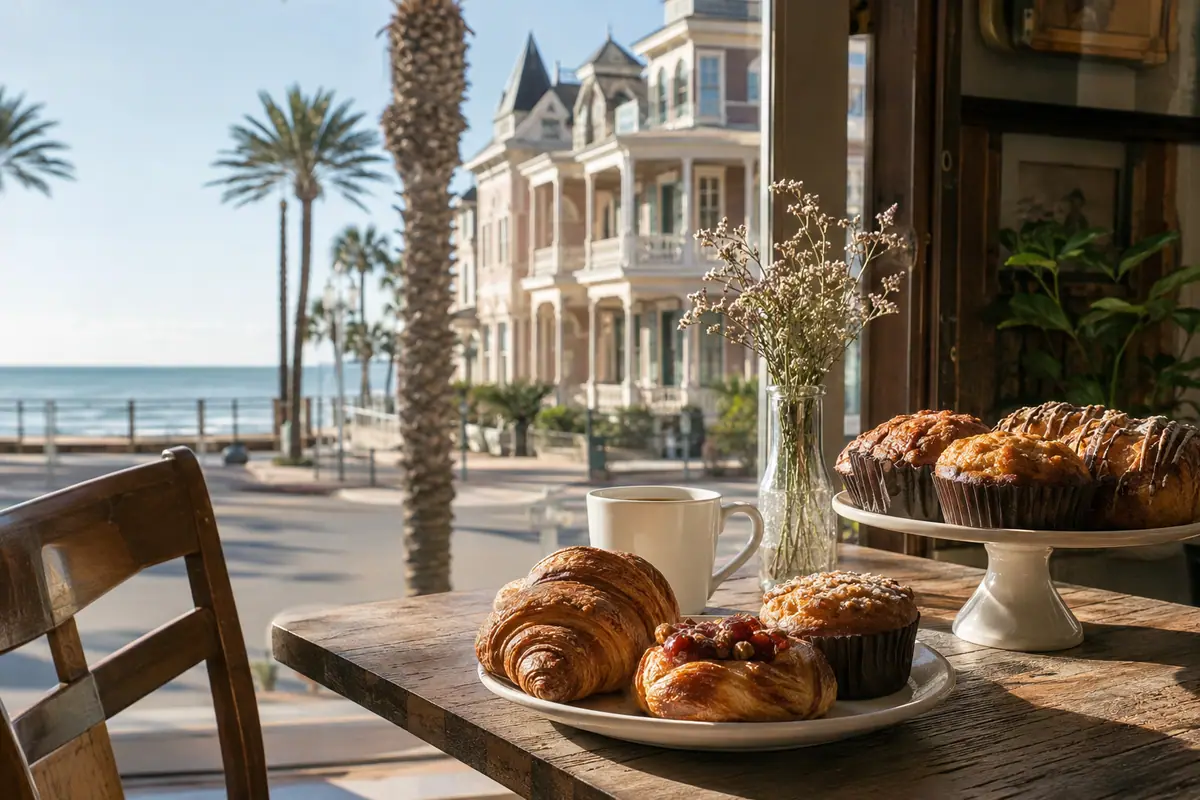 Photoreal travel-editorial view of Miller's Seawall Grill in Galveston, Texas