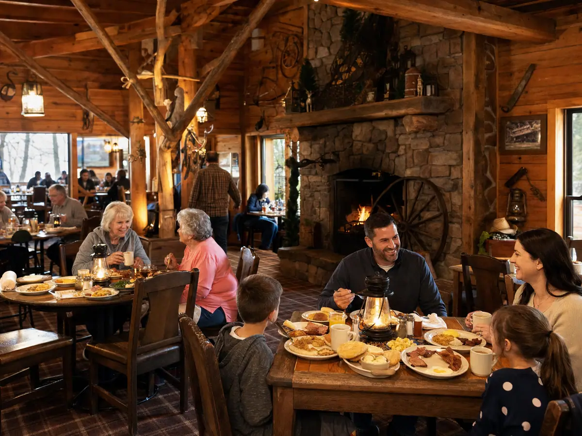 Photoreal dining or food scene representing Crockett's Breakfast Camp in Gatlinburg