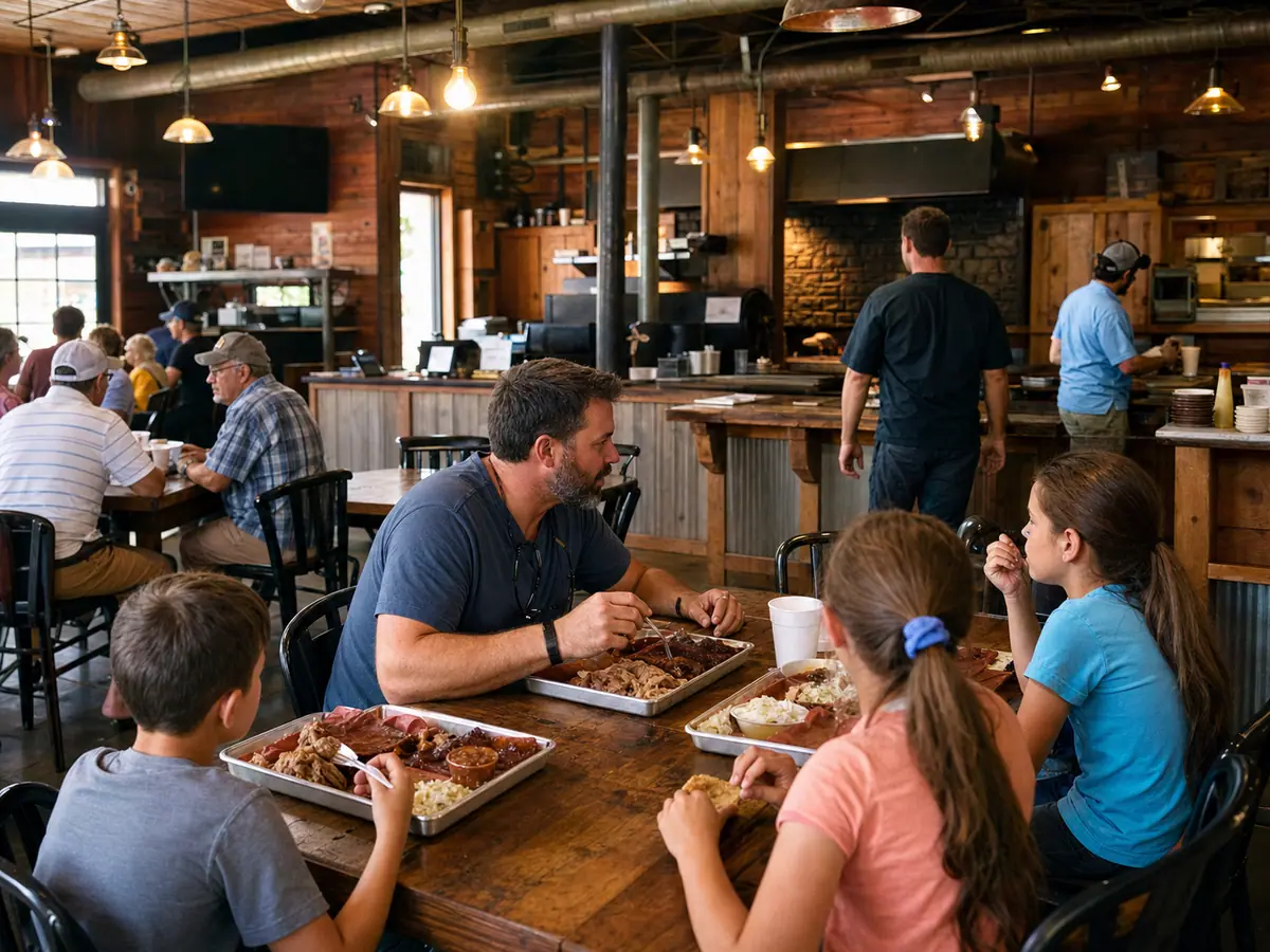 Photoreal dining or food scene representing Delauder's BBQ in Gatlinburg