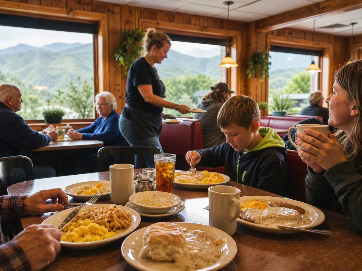 Photoreal dining or food scene representing Trish's Mountain Diner in Gatlinburg
