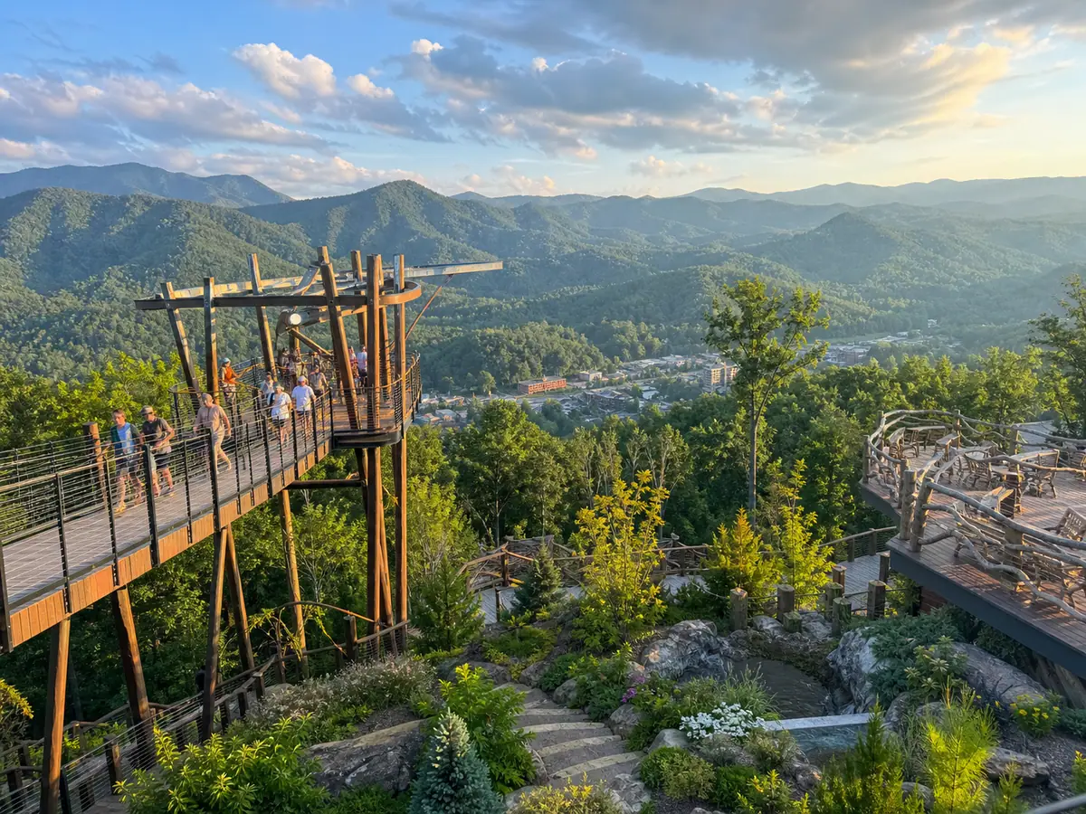 Photoreal Anakeesta mountaintop attraction scene in Gatlinburg