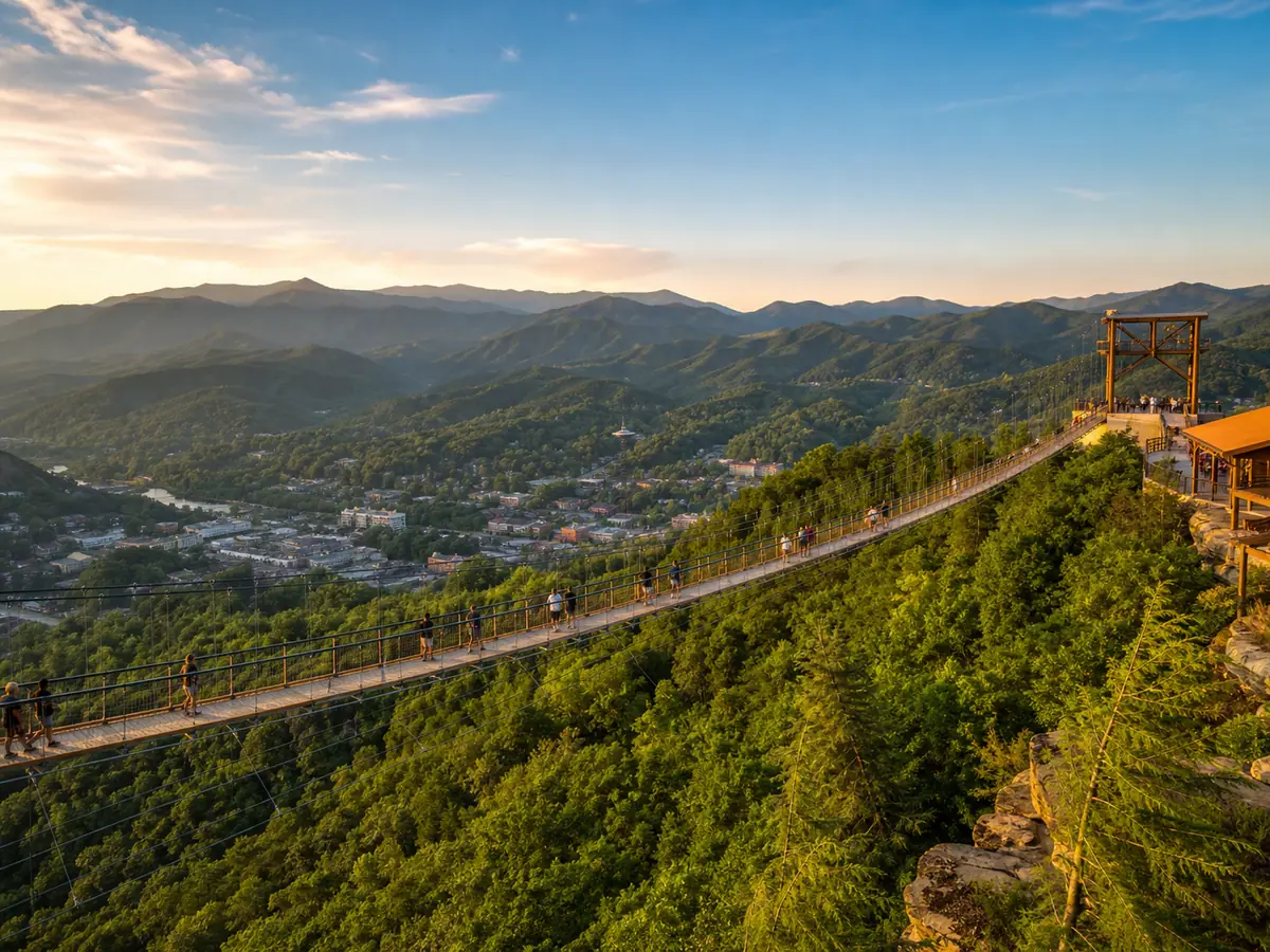 Photoreal Gatlinburg SkyPark mountain bridge and overlook scene