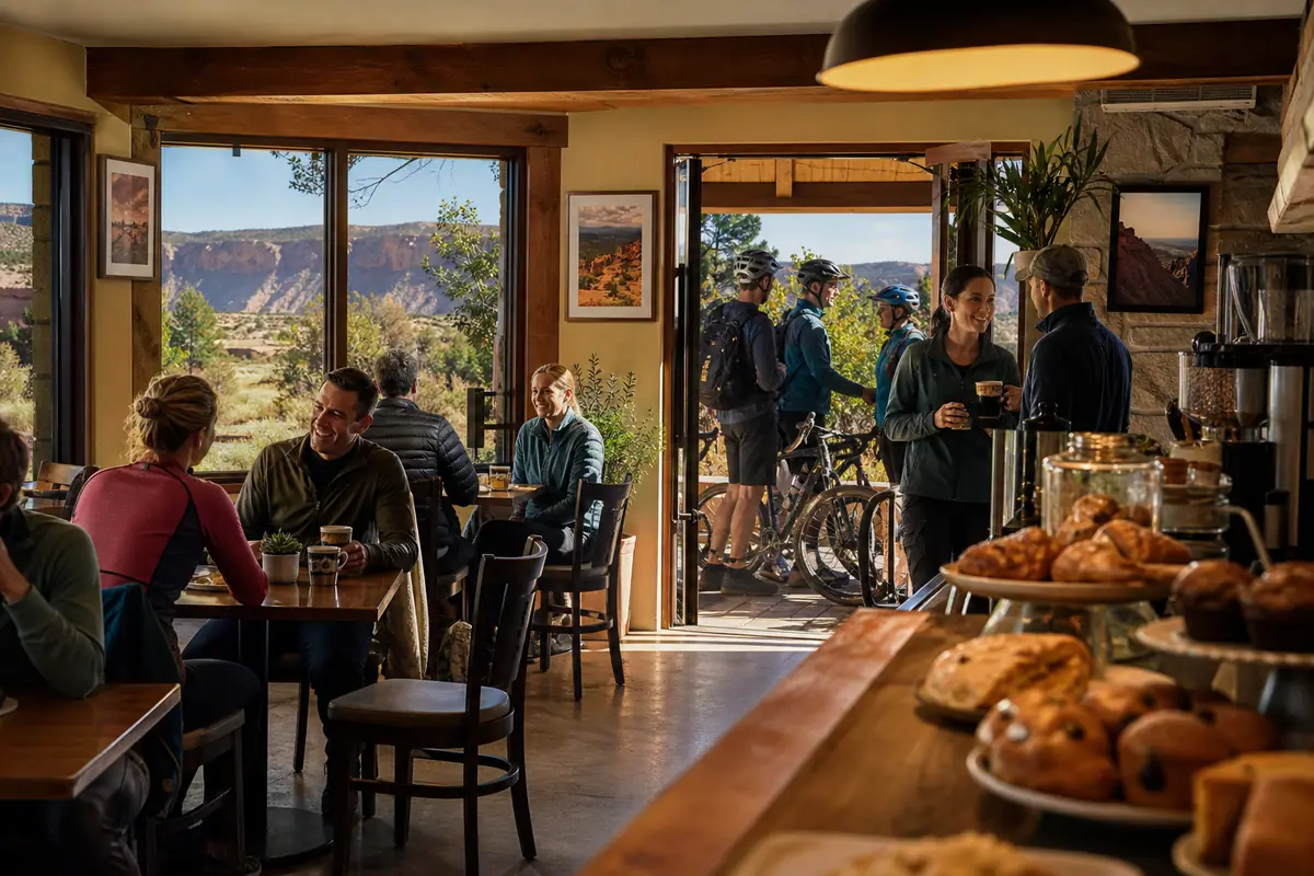 Photoreal dining or food scene representing Canyon Adventures Bike Tours & Cafe near Grand Canyon