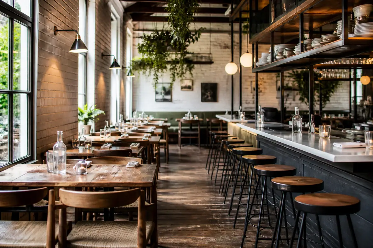 Photoreal dining scene at Fork and Plough in Greenville
