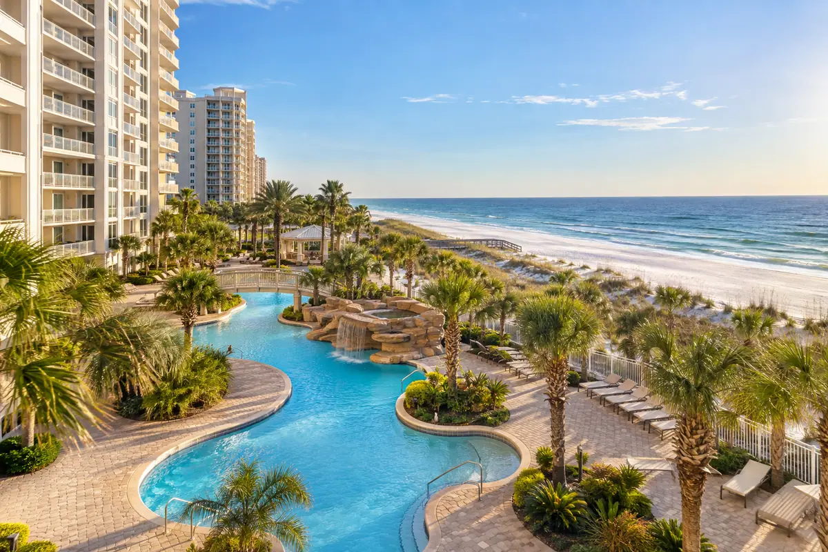 Photoreal travel-editorial view of The Beach Club Resort and Spa in Gulf Shores, Alabama