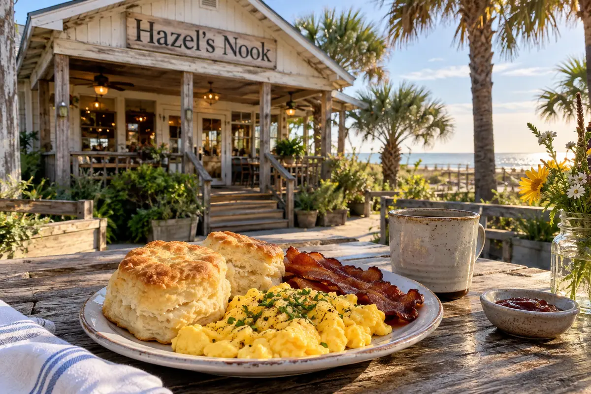 Photoreal travel-editorial view of Hazel’s Nook in Gulf Shores, Alabama