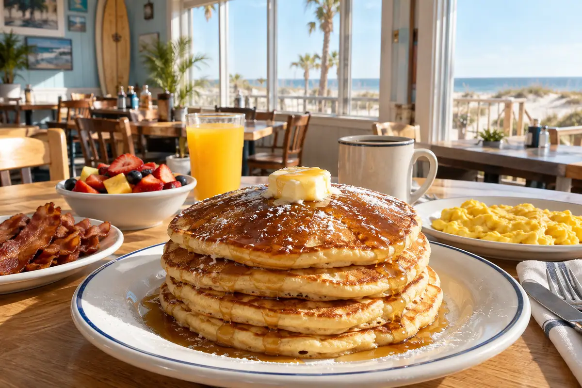 Photoreal travel-editorial view of Island Pancake House in Gulf Shores, Alabama