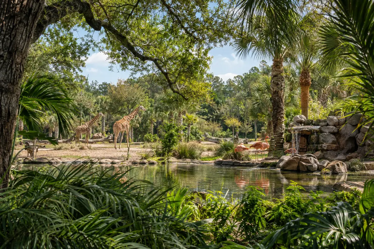 Photoreal travel-editorial view of Alabama Gulf Coast Zoo in Gulf Shores, Alabama
