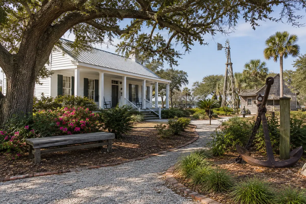 Photoreal travel-editorial view of Gulf Shores Museum in Gulf Shores, Alabama