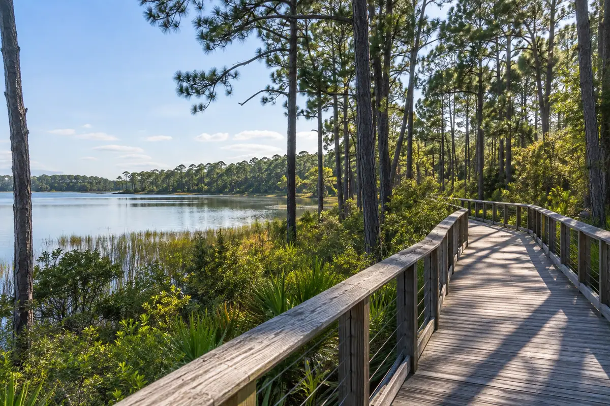Photoreal travel-editorial view of Gulf State Park in Gulf Shores, Alabama