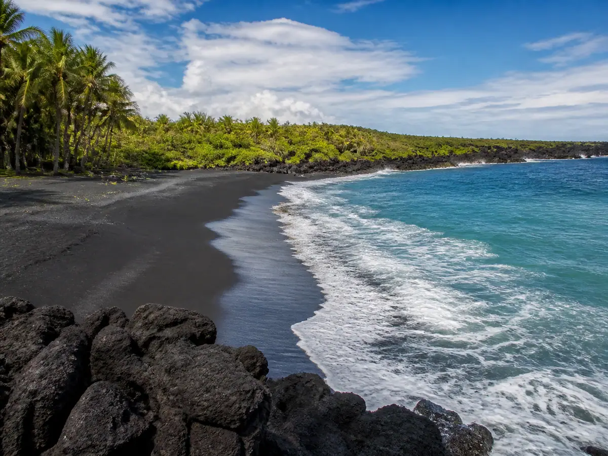 Punaluʻu Black Sand Beach on Hawaiʻi Island