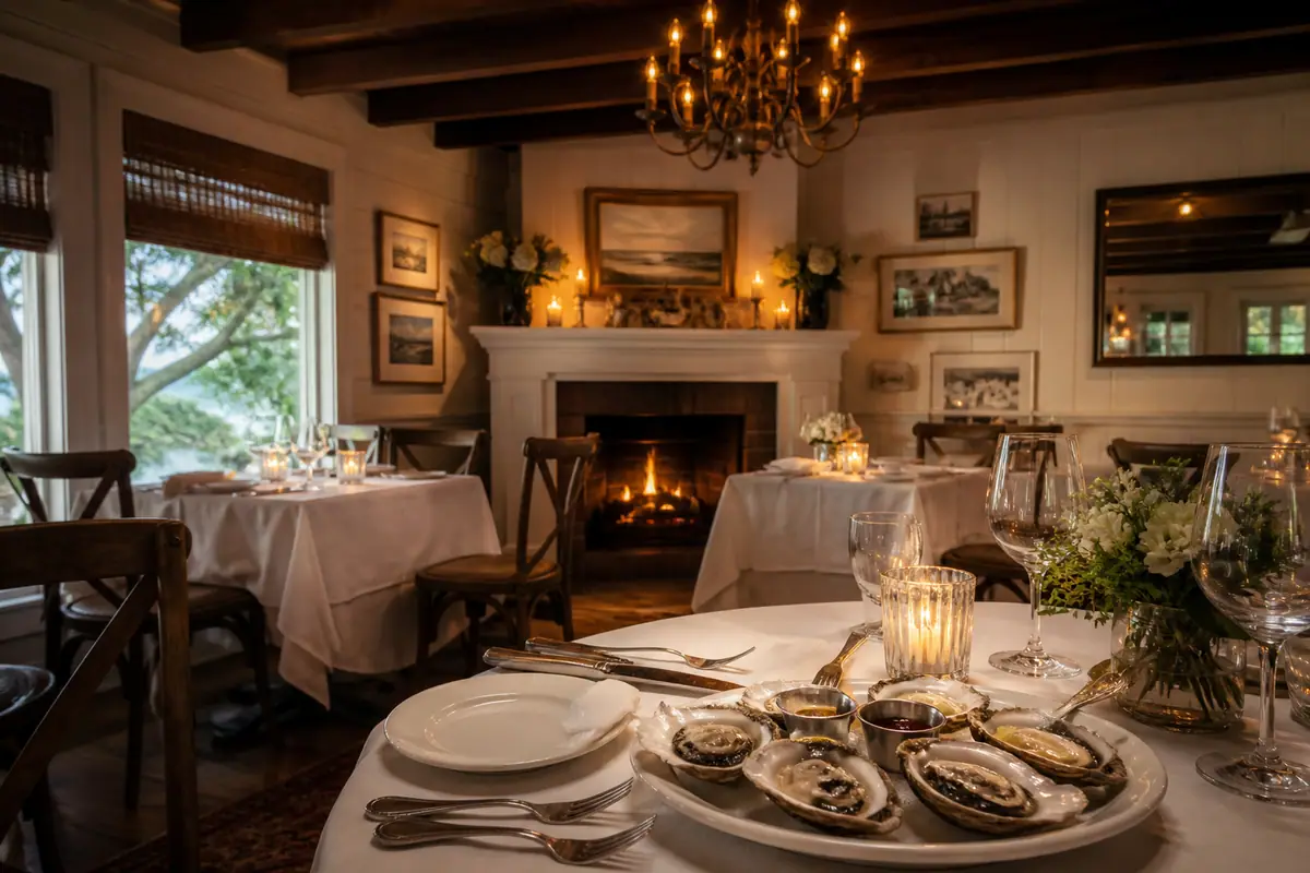 Photoreal travel-editorial view of Charlie’s L’Etoile Verte on Hilton Head Island, South Carolina