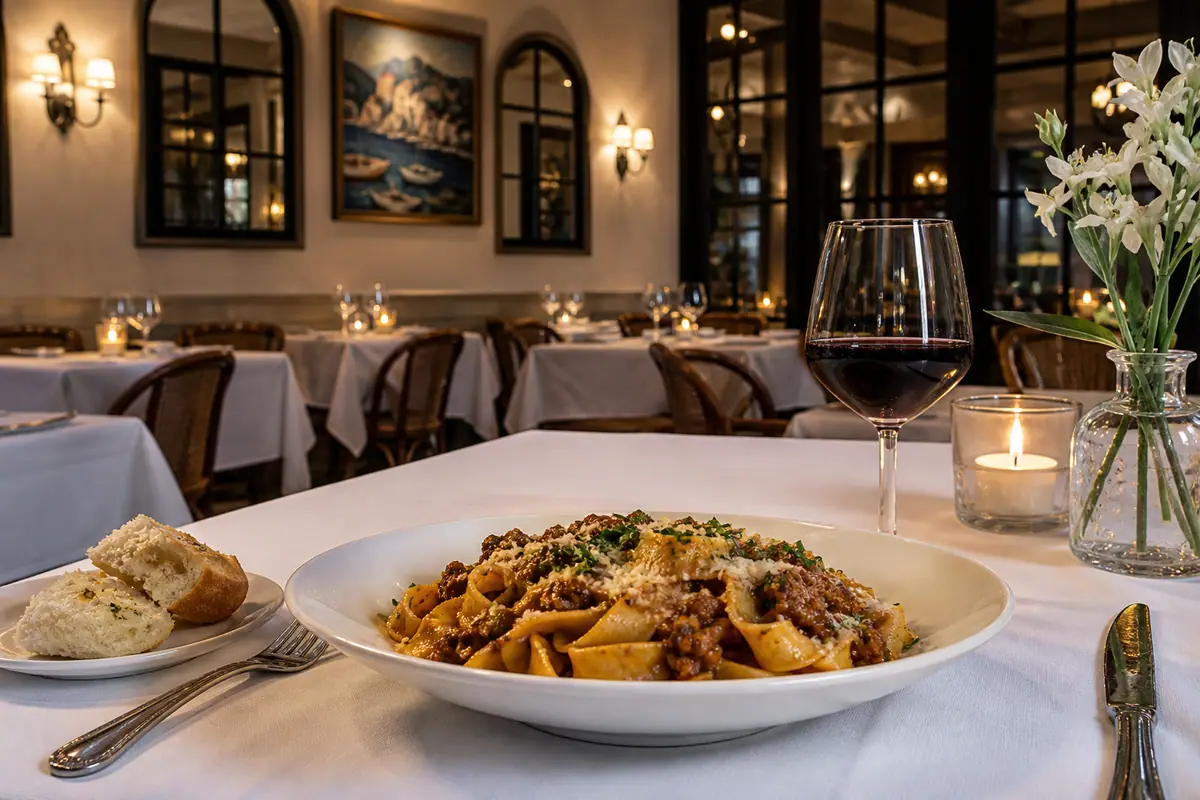 Photoreal travel-editorial view of Michael Anthony’s Cucina Italiana on Hilton Head Island, South Carolina