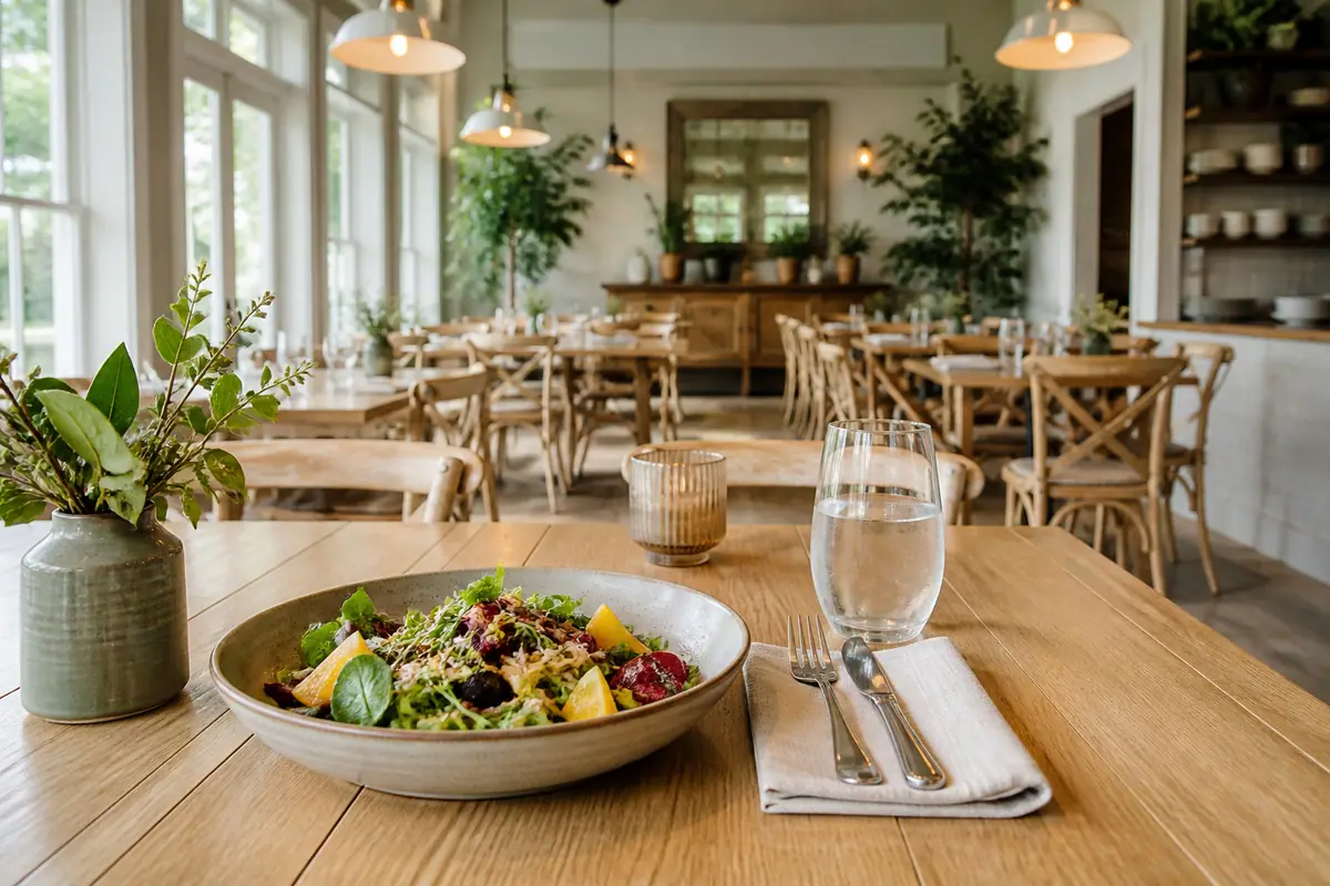 Photoreal travel-editorial view of Nectar Farm Kitchen on Hilton Head Island, South Carolina