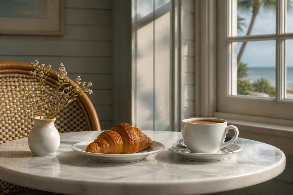 Photoreal travel-editorial view of The French Bakery & European Cuisine on Hilton Head Island, South Carolina