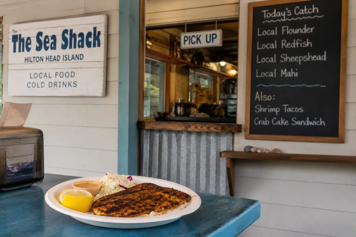 Photoreal travel-editorial view of The Sea Shack on Hilton Head Island, South Carolina