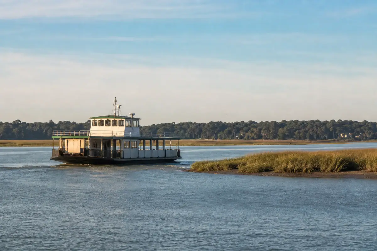 Photoreal travel-editorial view of Daufuskie Island Ferry Excursion on Hilton Head Island, South Carolina
