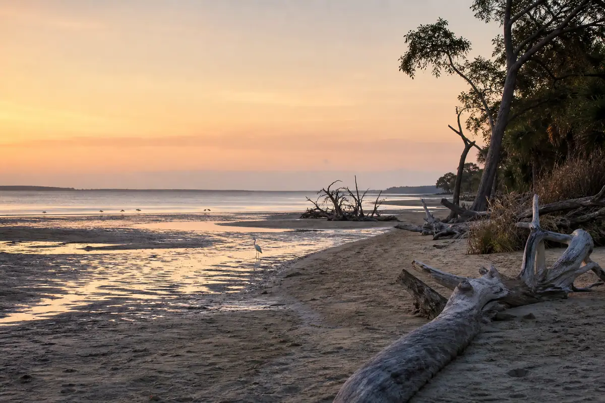 Photoreal travel-editorial view of Fish Haul Beach Park on Hilton Head Island, South Carolina
