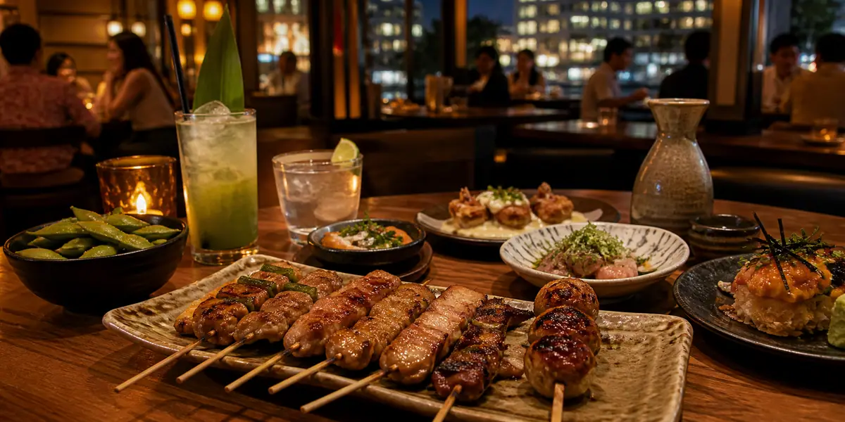 Photoreal izakaya small-plates and drinks scene representing Izakaya 855-Aloha