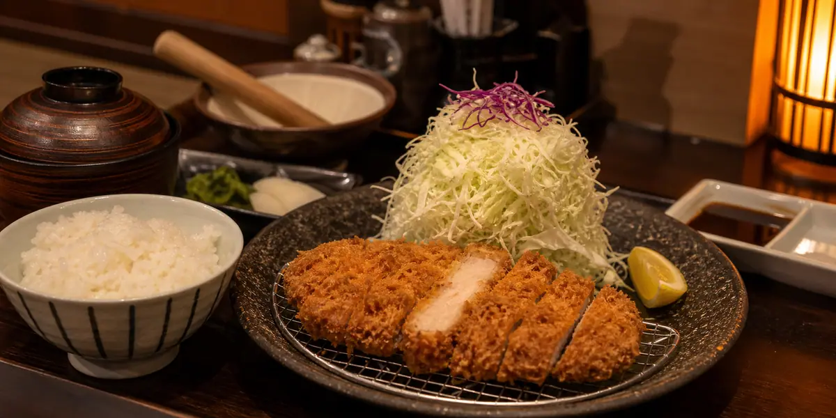 Photoreal tonkatsu dinner scene representing Tonkatsu Tamafuji in Honolulu