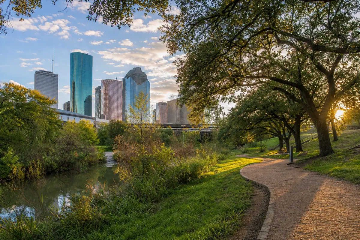 Photoreal view of Buffalo Bayou Park in Houston
