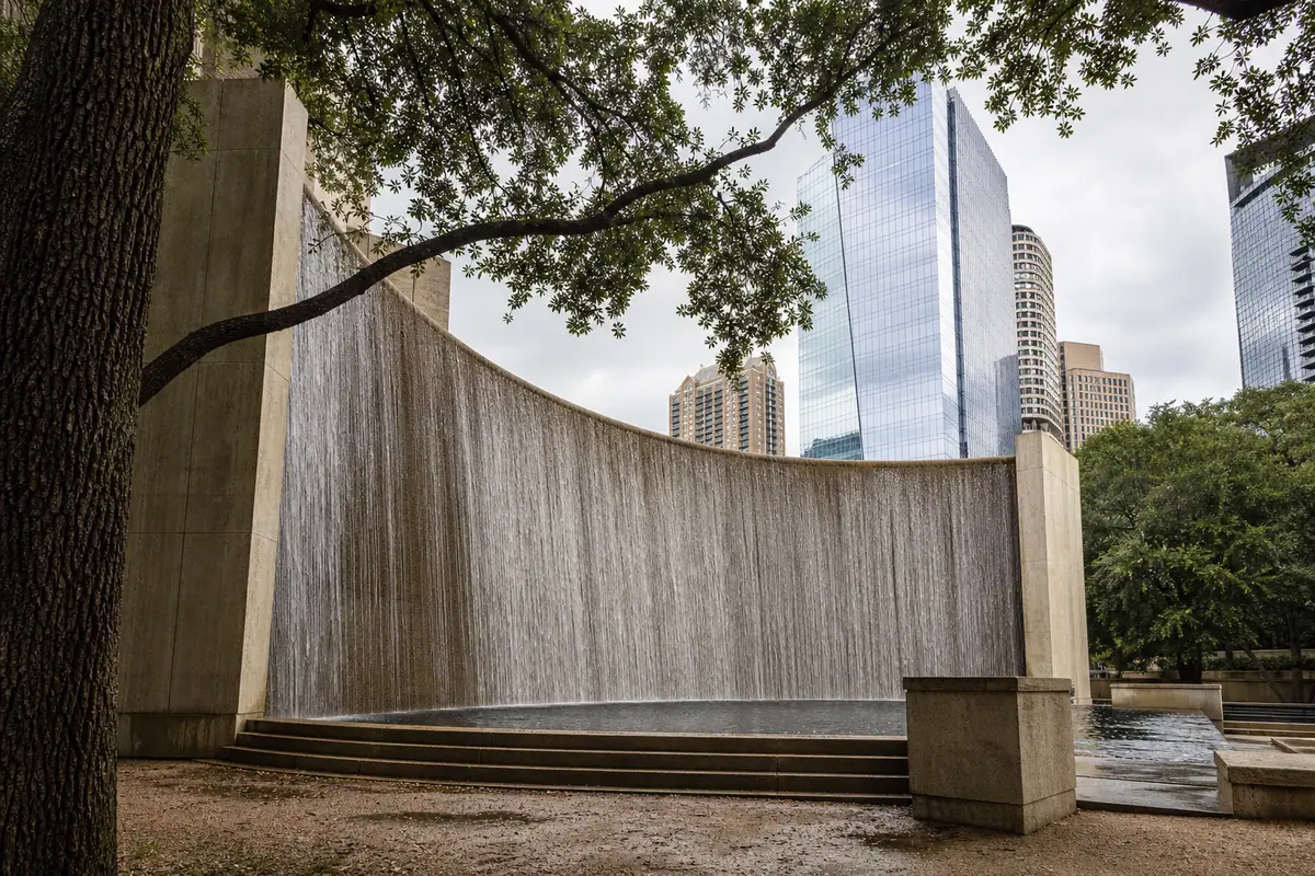Photoreal view of The Gerald D. Hines Waterwall Park in Houston
