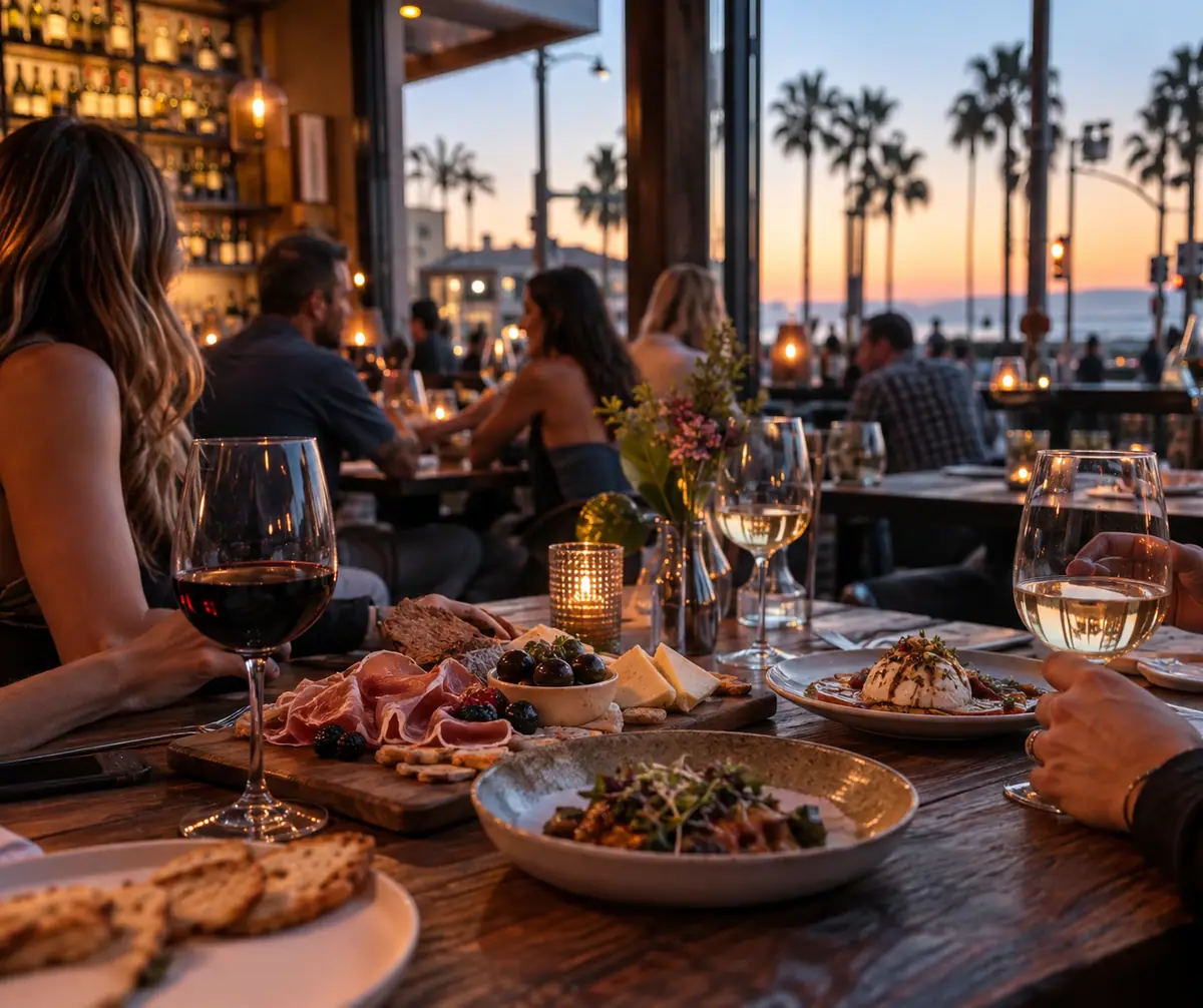 Photoreal travel-editorial view of Main Street Wine Company in Huntington Beach, California