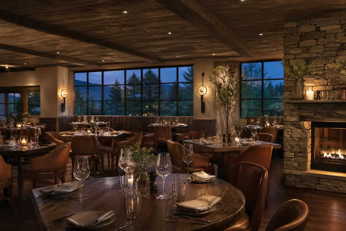 Photorealistic travel-editorial view of Local Restaurant & Bar in Jackson, Wyoming
