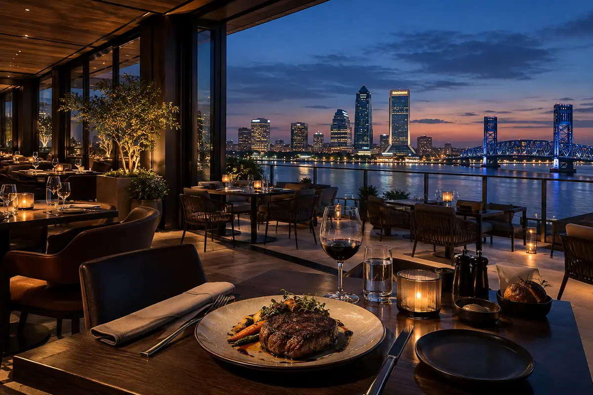 Photoreal travel-editorial view of Cowford Chophouse in Jacksonville, Florida