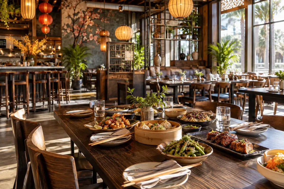 Photoreal travel-editorial view of Hawkers Asian Street Food in Jacksonville, Florida