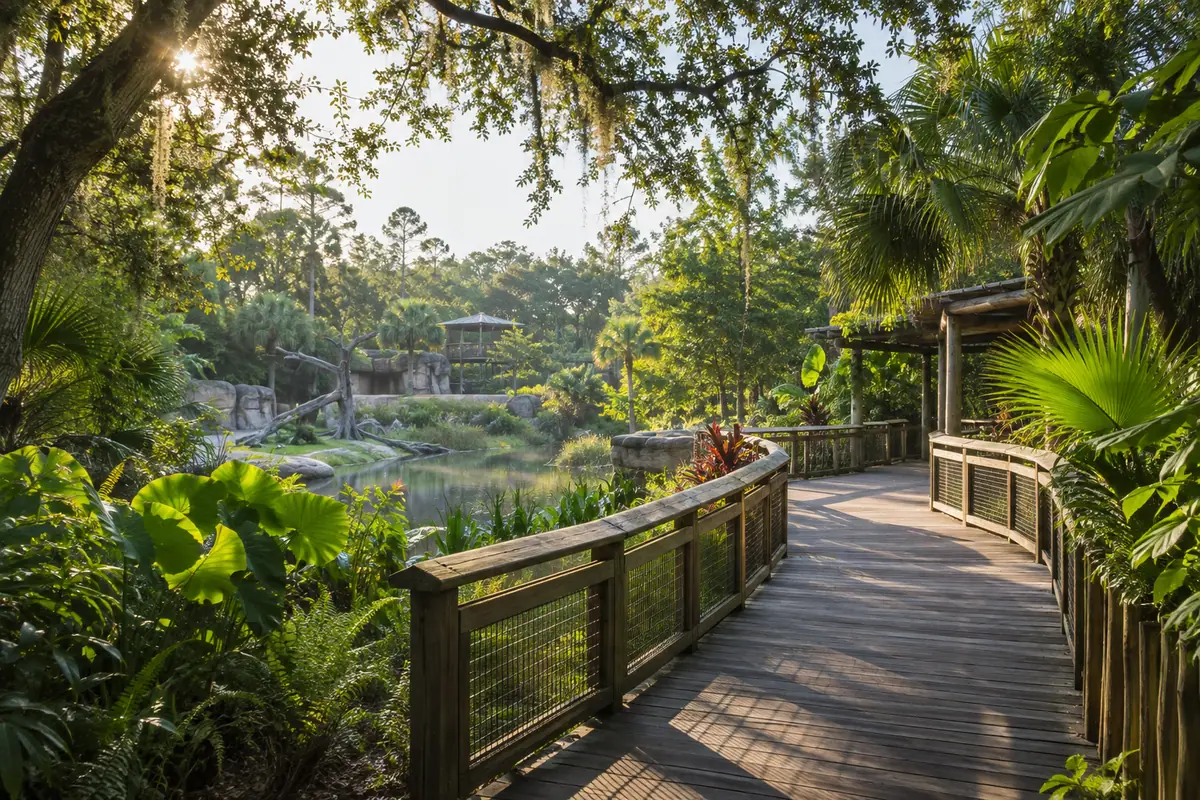 Photoreal travel-editorial view of Jacksonville Zoo and Gardens in Jacksonville, Florida
